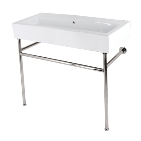 Kingston Brass 39 Porcelain Console Sink with Stainless Steel Legs, WhitePolished Nickel VPB3917H6ST